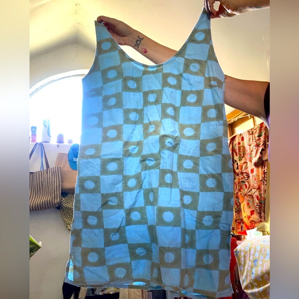 PO-EM linen handmade and printed dress with pockets!!